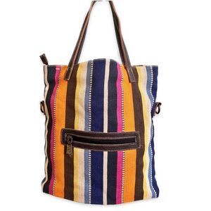 Charmés Los Angeles Multicolor Striped Tote - Boho Festival Canvas Handbag New